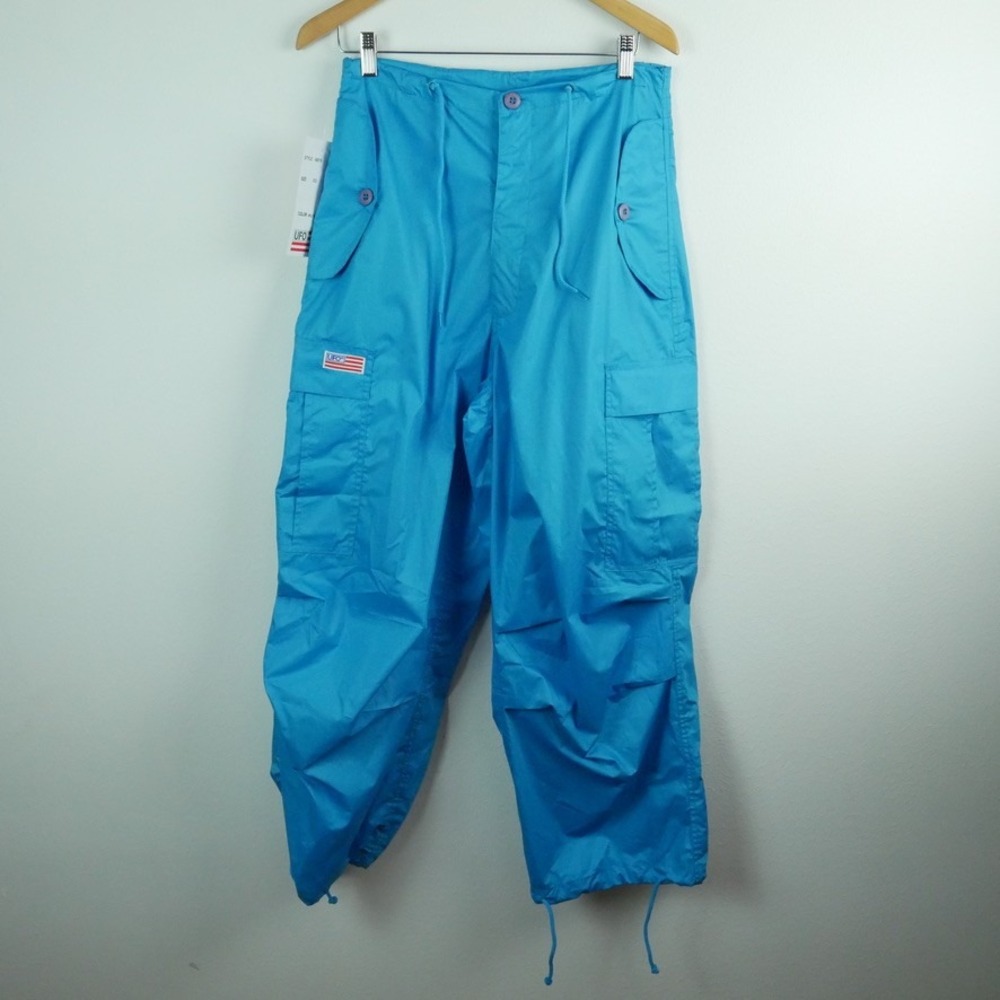 Vintage UFO Turquoise Parachute Cargo Pants XS Cyber Rave 90s Y2K Paratrooper